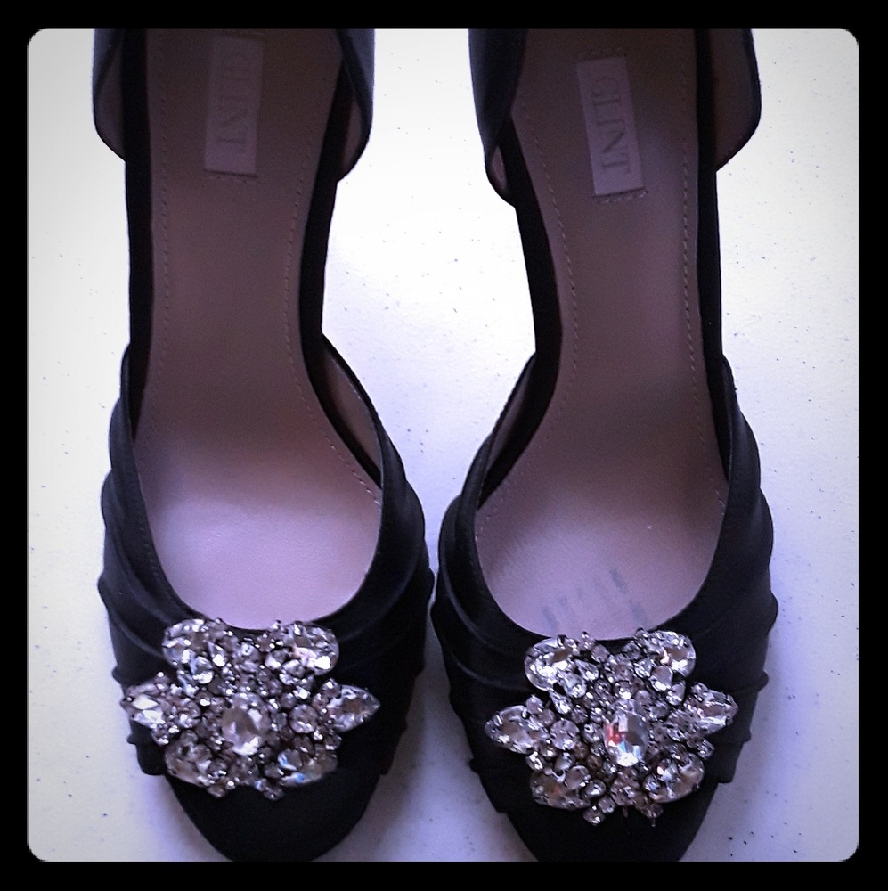 Glint Black Satin Pumps with Bling